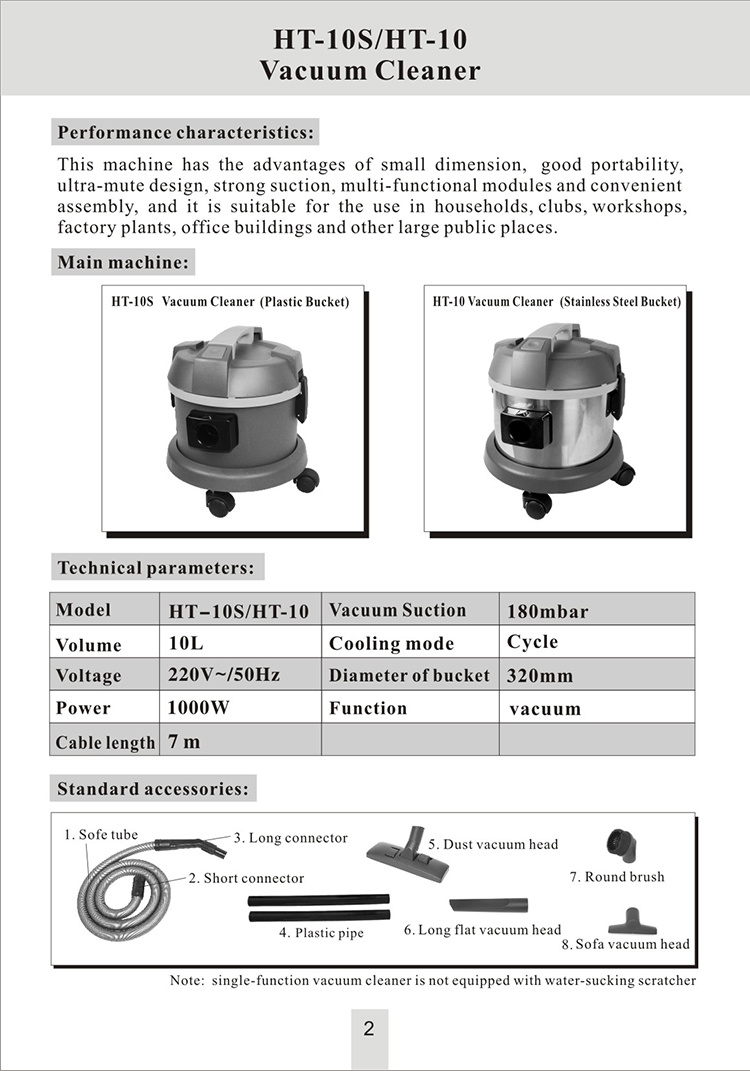 Hotel Using Low Noise 10 Liter Plastic Dry Vacuum Cleaner