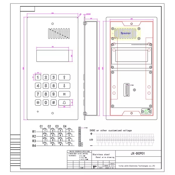 Citofono con display a LED in acciaio inossidabile